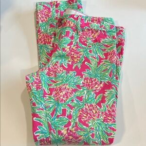 Lilly Pulitzer - 12, Worth Straight Jeans, Pink/Green Tropical Pants